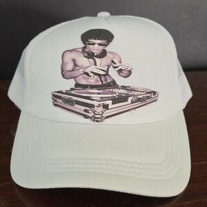Celtic Wolf Co. Trucker Hat DJ Bruce Lee Graphic White Mesh Snapback EUC